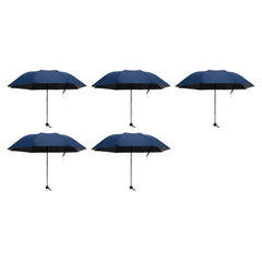 Kuber Industries 3 Fold Manual Umbrella|Windproof, Sunproof & Rainproof|With Polyester Canopy, Sturdy Steel Shaft & Wrist Straps|Easy to Hold & Carry|Umbrella for Women, Men & Kids |Blue (Pack Of 5)