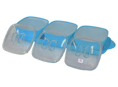 Heart Home Food Grade Microwave Safe Plastic 1 Tray & 3 Bowls Set with Silicon Rubberized Ring Lid (Blue)-50HH01372