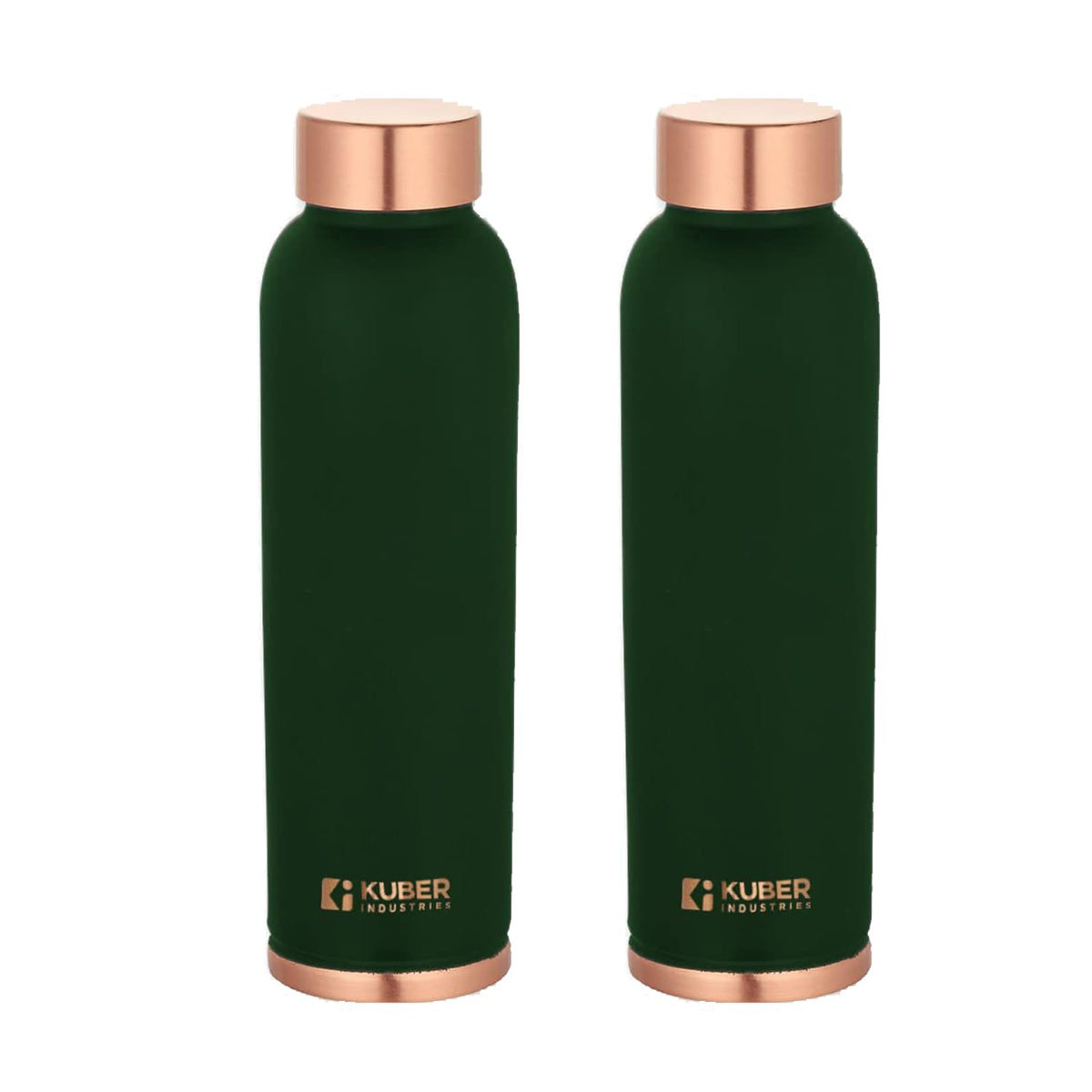 Kuber Industries Copper Water Bottle | BPA Free, Non Toxic | Leakproof, Durable & Lightweight | with Added Health Benefits of Copper | Ergonomic Design & Easy to Clean | Green| 950 ml (Pack of 2)