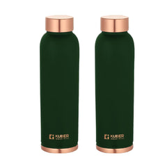 Kuber Industries Copper Water Bottle | BPA Free, Non Toxic | Leakproof, Durable & Lightweight | with Added Health Benefits of Copper | Ergonomic Design & Easy to Clean | Green| 950 ml (Pack of 2)