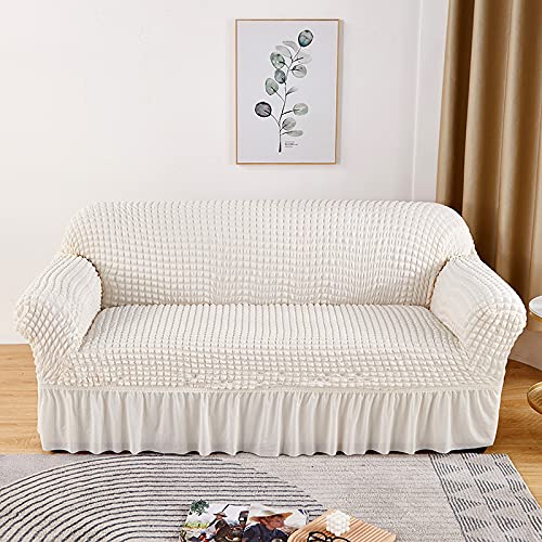 Kuber Industries Pack of 2 Sofa Cover | Two-Seater Sofa Cover | Sofa Chair Cover | Couch Cover for Hall | Universal Sofa Slipcover | Elastic Spandex Sofa Cover for Living Room | TSSC001 | White