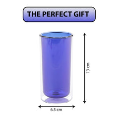 Kuber Industries 6 Pcs Double Walled Glasses | Borosilicate Glass Tumblers for Water | High Heet Resistance | Microwave & Dishwasher Safe | Juice Glasse | 250 ML | Pack of 3 | Blue
