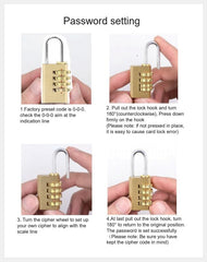 Kuber Industries 4 Digit Combination Padlock|Keyless Luggage Lock-Pack of 2 (Brass)