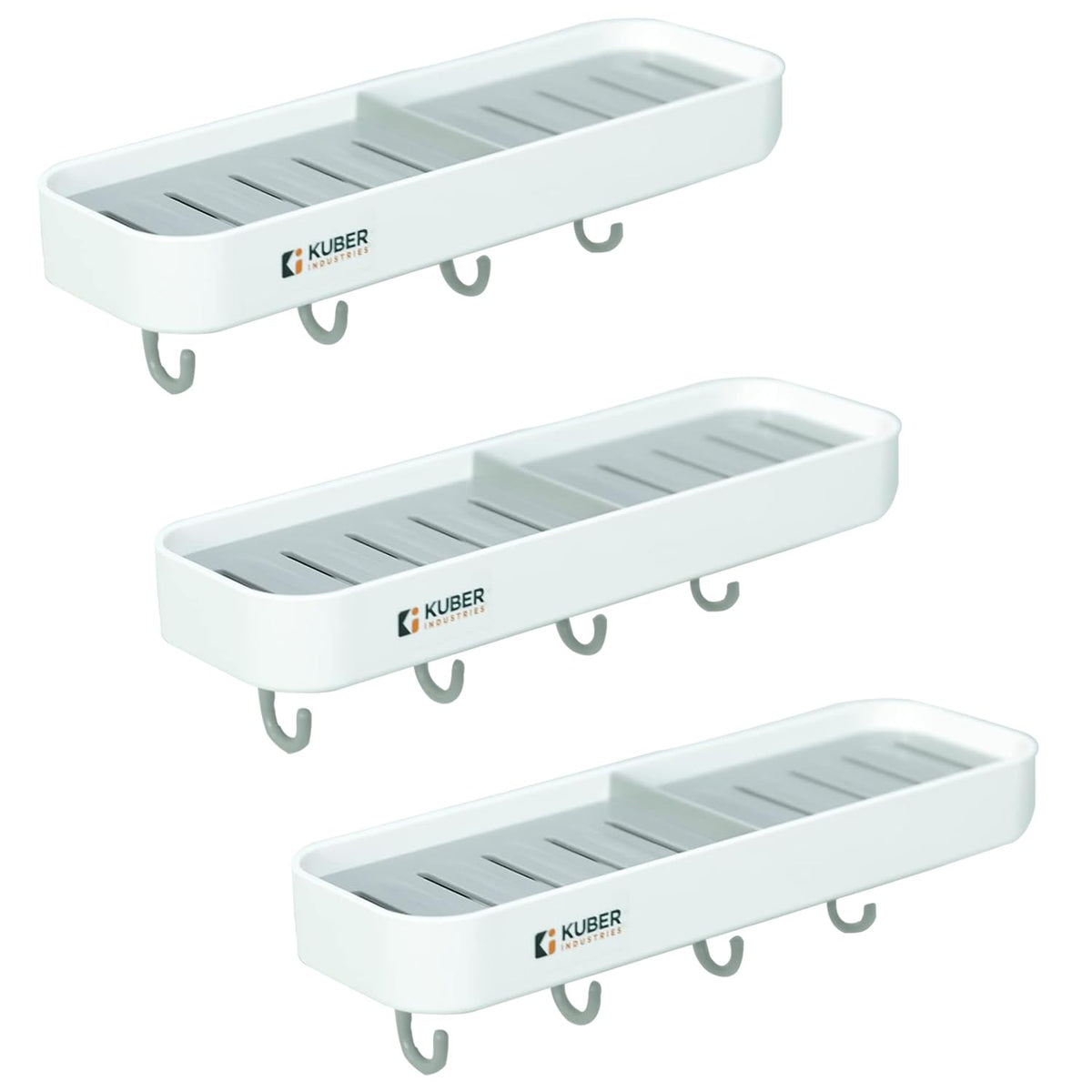 Kuber Industries Plastic Soap Dish with hooks|1322|Pack of 3|White