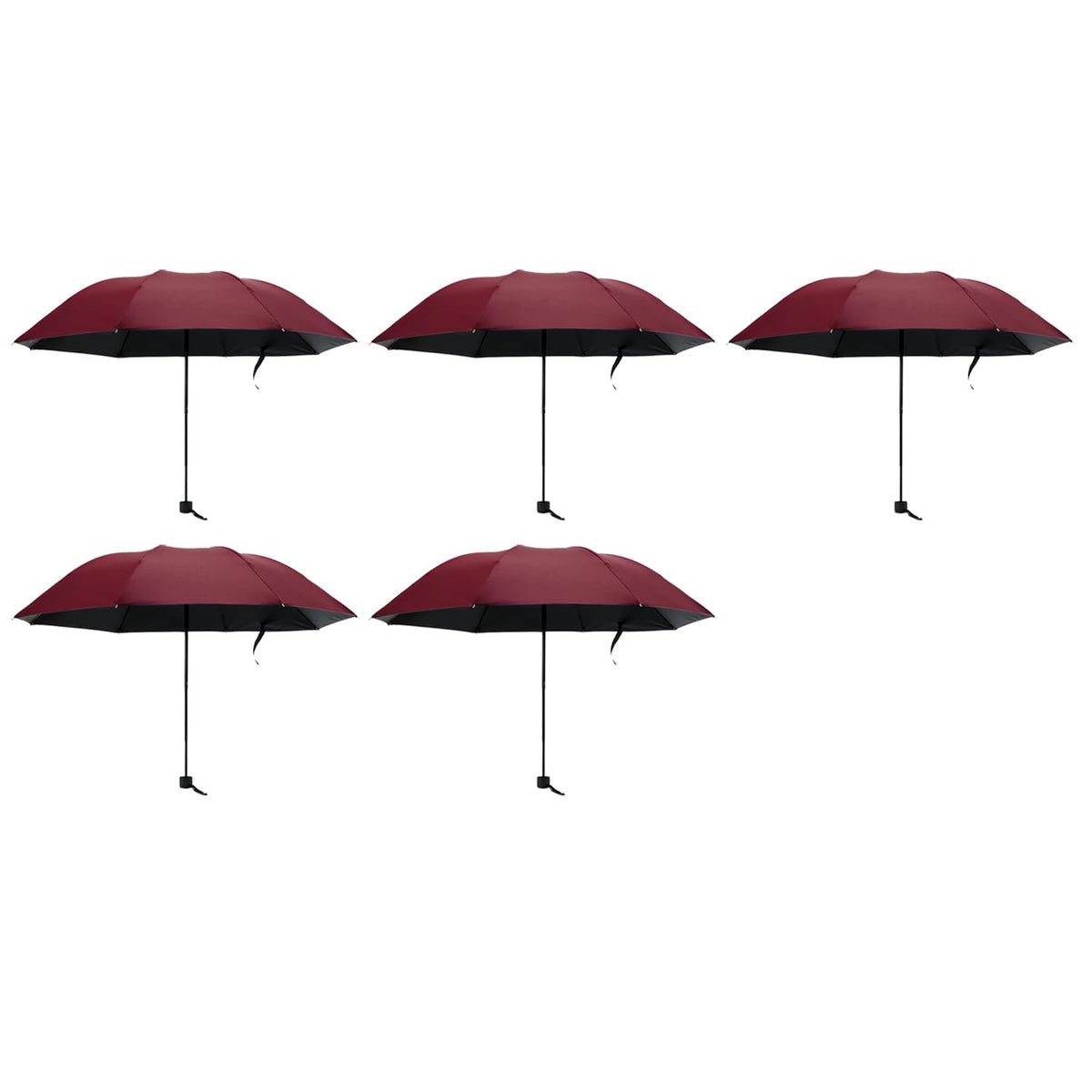Kuber Industries Pack of 5| 3 Fold Manual Umbrella|Windproof, Sunproof & Rainproof|with Polyester Canopy, Sturdy Steel Shaft & Wrist Straps|Easy to Hold & Carry|Umbrella for Women, Men & Kids |Red
