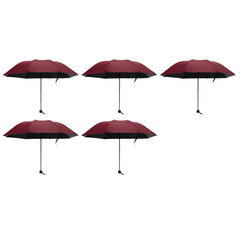 Kuber Industries Pack of 5| 3 Fold Manual Umbrella|Windproof, Sunproof & Rainproof|with Polyester Canopy, Sturdy Steel Shaft & Wrist Straps|Easy to Hold & Carry|Umbrella for Women, Men & Kids |Red