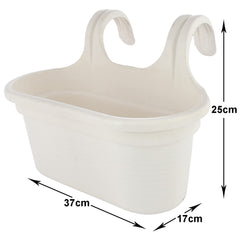 Kuber Industries Hanging Flower Pot|Double Hook Plant Container|Durable Plastic Glossy Finish Pots for Home|Balcony|Garden|12 Inch|Pack of 3 (White)