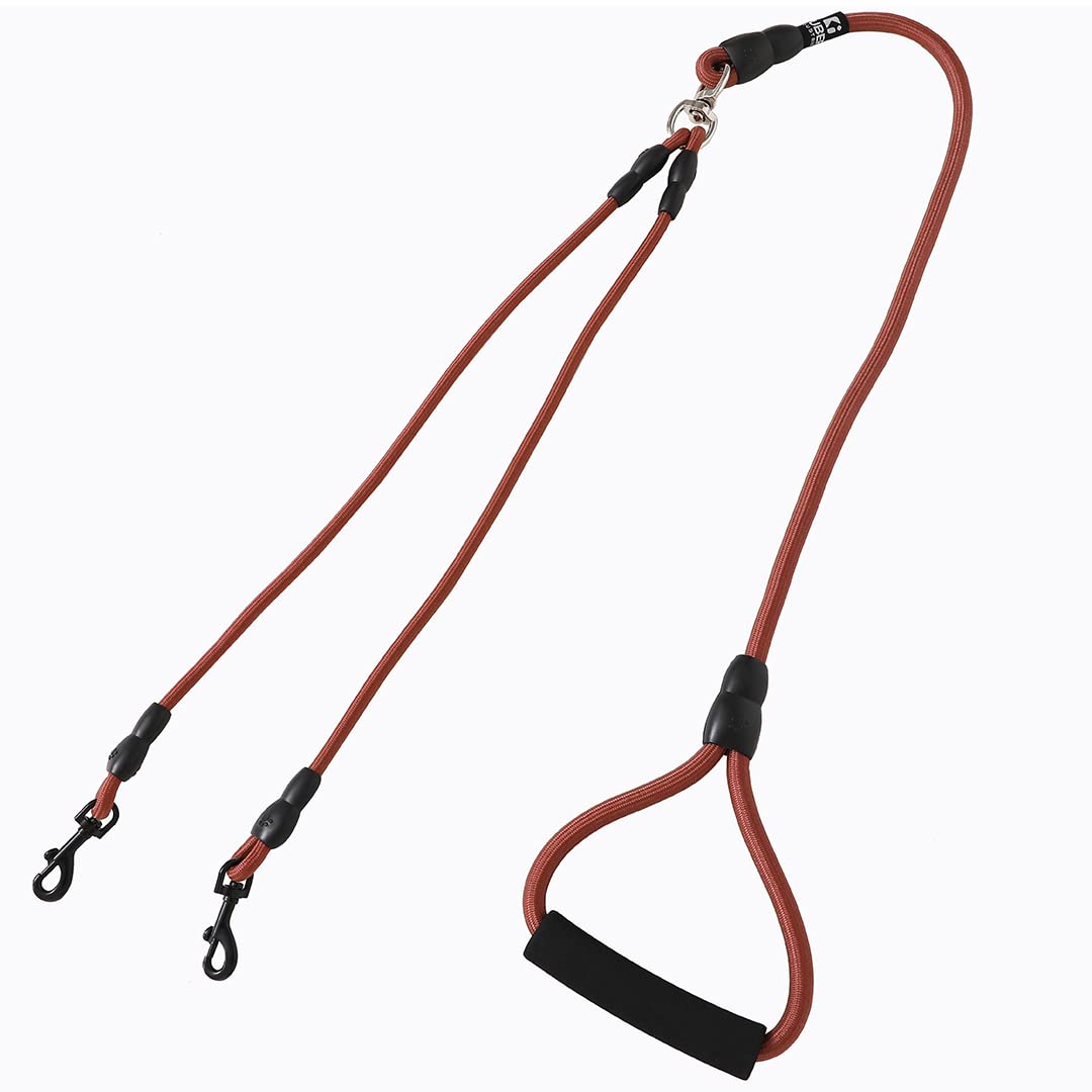 Kuber Industries Double Coupler Dog Leash|Double Dog Leash|Premium PP Fabric|Durable Metal Hooks|360? Swivel, No Tangle Design|PDMGL-030-145| Soft Padded Handle for Comfortable Grip |Coffee