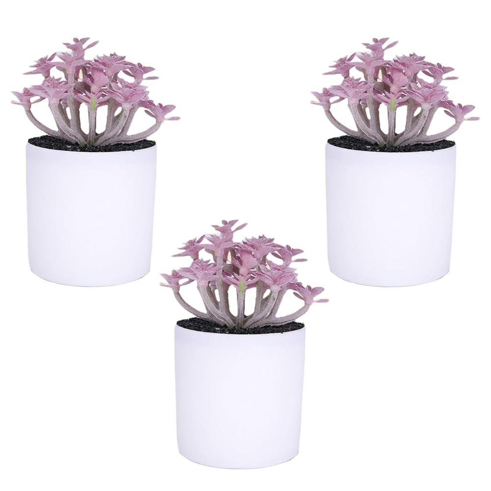 Kuber Industries Artificial Plants for Home D�cor|Natural Looking Indoor Fake Plants with Pot|Artificial Flowers for Decoration-Pack of 3 (Lavender)