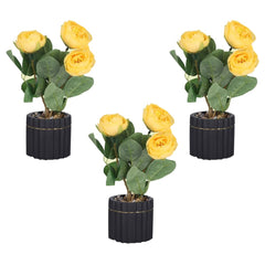 Kuber Industries Artificial Plants for Home Décor|Natural Looking Indoor Fake Plants with Pot|Artificial Flowers for Decoration-Pack of 3 (Yellow)
