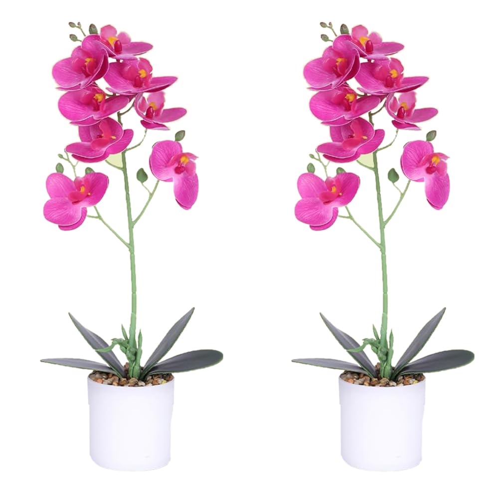 Kuber Industries Artificial Plants for Home Décor|Natural Looking Indoor Fake Plants with Pot|Artificial Flowers for Decoration-Pack of 2 (Pink)