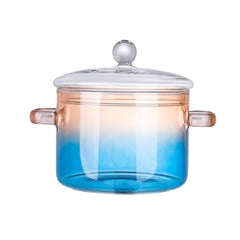 Urbane Home Borosilicate Glass 1.4L Saucepan with Lid & Handle | Induction Pan Cookware | Handi for Cooking | Microwave Safe | Cooktop for Tea/Milk/Pasta/Noodles/Rice | Blue