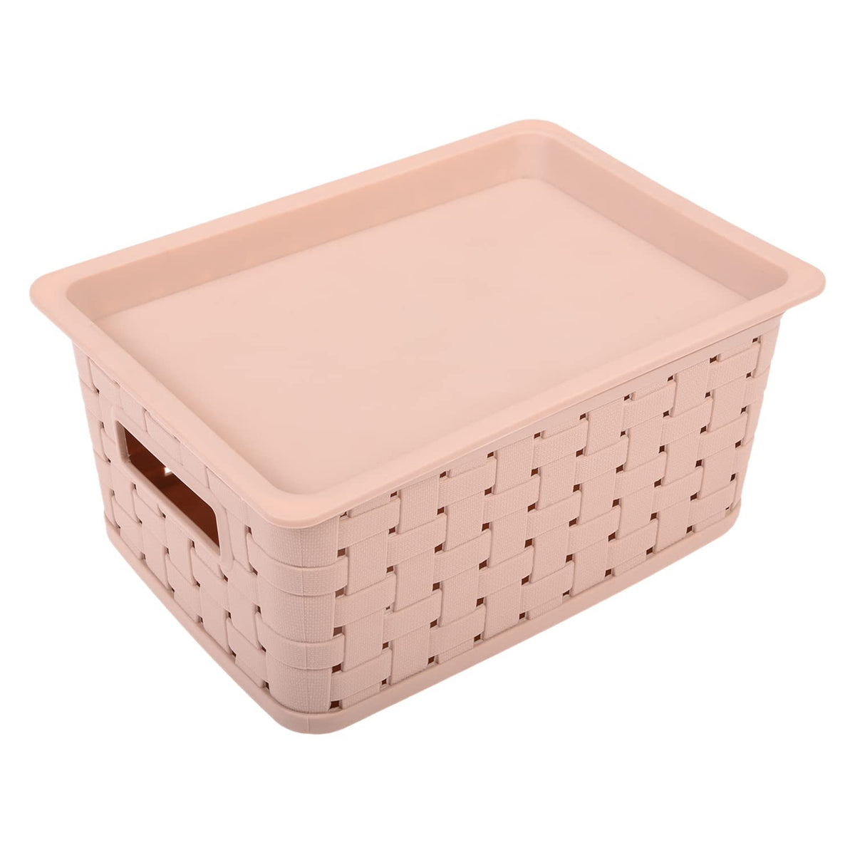 Kuber Industries BPA Free Attractive Design Multipurpose Large Trendy Storage Basket With Lid|Material-Plastic|Color-Light Brown|Pack of 1