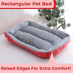 Kuber Industries Dog & Cat Bed|Super Soft Plush Top Pet Bed|Oxford Cloth Polyester Filling|Machine Washable Dog Bed|Rectangular Cat Bed with Rise-Edge Pillow|QY036R-S|Red (Pack of 3)
