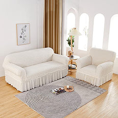 Kuber Industries Pack of 2 Sofa Cover | Two-Seater Sofa Cover | Sofa Chair Cover | Couch Cover for Hall | Universal Sofa Slipcover | Elastic Spandex Sofa Cover for Living Room | TSSC001 | White