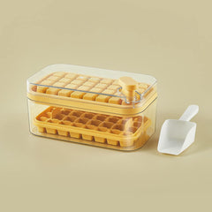 Kuber Industries 2 Layer Ice Cube Tray with Lid | Fridge Ice Cube container | 64 ice cube molds for freezing | One-Press Demolding | BPA Free | Orange