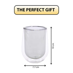 Kuber Industries 4 Pcs Double Walled Borosilicate Glass | High Thermal Resistance | Microwave & Dishwasher Safe | 190 ML | Pack of 2 | Grey