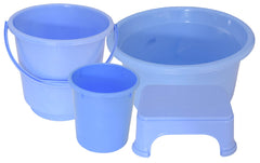 Kuber Industries 4 Pieces Plastic Bucket, Stool, Dustbin & Tub Set (Blue)