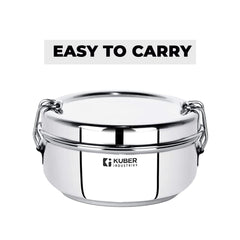 Kuber Industries Stainless Steel Food Pack Lunch Box with Steel Separator Plate and Locking Clip, 1 Pc-400 ml Capacity (Pack of 3)