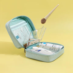 Kuber Industries Cosmetic Storage Case|Makeup Kit Box for Women|Small Vanity Case|Pouch for Home & Travel|Two Compartment|Zipper Closure (Blue)