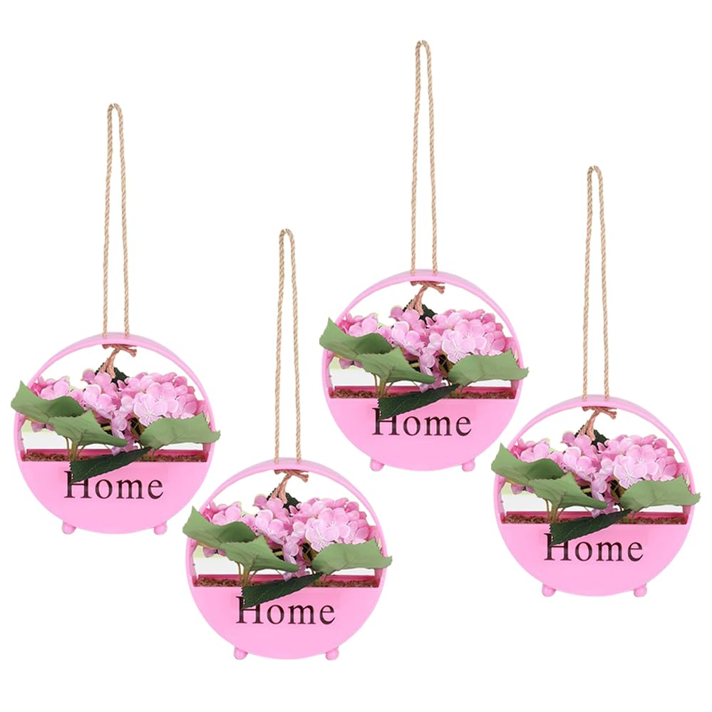 Kuber Industries Hanging Artificial Plants for Home D?cor|Natural Looking Indoor Fake Plants with Pot|Artificial Flowers for Decoration-Pack of 4 (Pink)