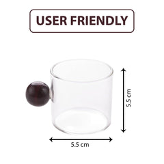 Kuber Industries 8 Pcs Borosilicate Glass Coffee Cups | Cup with Wooden Ball Handle | High Heat Resistant | Microwave and Dishwasher Safe | 120 ML | Pack of 4 | Transparent