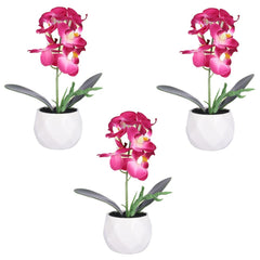 Kuber Industries Artificial Plants for Home Décor|Natural Looking Indoor Fake Plants with Pot|Artificial Flowers for Decoration-Pack of 3(Pink)