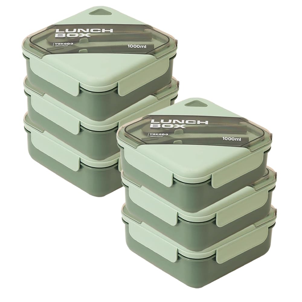 Kuber Industries Insulated Lunch Box for Kids & Adults|Premium Food-Grade PP Plastic|Leakproof & Spill Proof|Dishwasher & Microwave Safe Lunch Box|1000 ML|HX0044281|Pack Of 6|Green