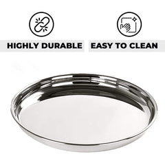 Kuber Industries Stainless Steel Dining Plate Set | Blunt Edges, Deep Base | Glossy Finish, Durable, Easy to Clean | Steel Plates for Lunch, Breakfast, Dinner | Set of 4 (Pack of 3)