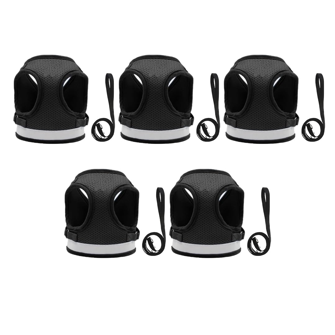 Kuber Industries Reflective Dog Harness with Adjustable Leash|Breathable Polyester Mesh Fabric |Small Size|HT-844|Comfortable No-Pull Grip|Quick Release Buckles|Easy On-Off Harness|Black (Pack of 5)