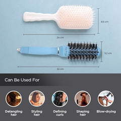 Urbane Home Hair Brush | Bristles Brush | Hair Brush with Paddle | Sharp Hair Brush for Woman | Suitable For All Hair Types | TGX5232-XH45BGE | Ice Blue & Beige