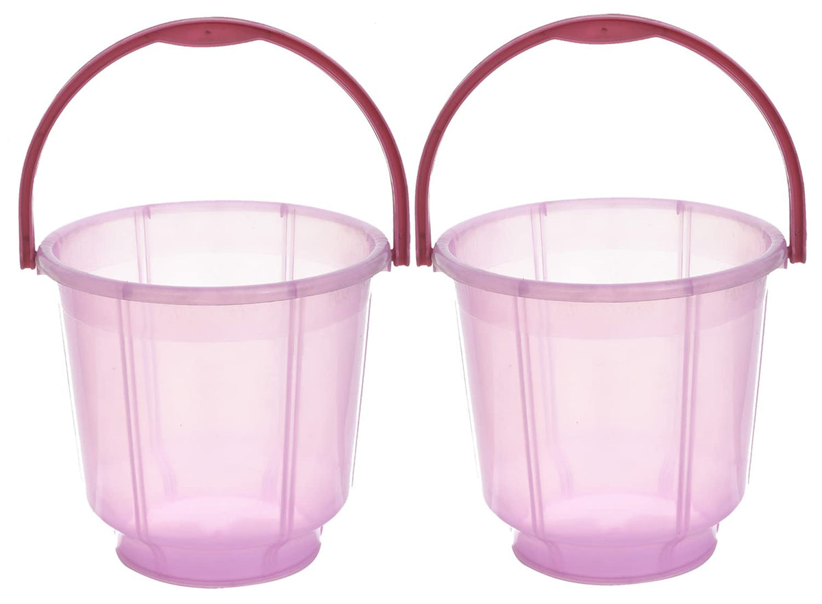 Heart Home Multipurposes Tranasparent Plastic Bucket For Bathing Home Cleaning & Storage Purpose, 13Ltr.- Pack of 2(Pink)-47HH01215