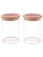 Urbane Home Borosilicate Glass Jar with Printed Bamboo Lid|Kitchen Organizer Items and Storage|Multi-utility, Leakproof, Airtight Storage Jar for Cookies,Snacks,Tea,Coffee,Sugar|Pack of 2(600ml)