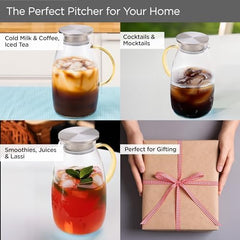 Kuber Industries Premium 2.1 LTR Glass Jug with Stainless Steel Lid and Handle | Leakproof Pitcher for Water, Cold Brew, Tea, Iced Coffee, Lemonade | Heat Resistant | Housewarming Gift | Transparent
