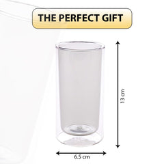 Homestic 2 Pcs Double Walled Glasses | Borosilicate Glass Tumblers for Water | High Heet Resistance | Microwave & Dishwasher Safe | Juice Glasse | 250 ML | Pack of 1 | Gray