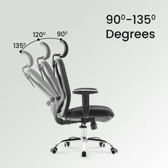 Kuber Industries Ergonomic Office Chairs for Work From Home | Comes with Manual Height Adjustable, Armrest, Headrest & 2D Lumbar Support | Comfy Study Chair for Students with Wheels | Black