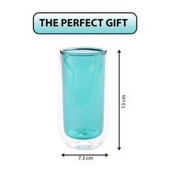 Kuber Industries 2 Pcs Double Walled Borosilicate Glass | High Thermal Resistance | Microwave & Dishwasher Safe | 240 ML | Pack of 1 | Green