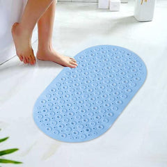 Kuber Industries Bath Mat | PVC Bathroom Mat | Shower Bath Mat | Floor Tub Mat | Bathroom Oval Mud Mat | Anti-Skid Shower Bathroom Mat | Q-02B |Pack of 2| Light Blue
