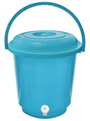 Kuber Industries Multipurposes Plastic Bucket with Lid & Tap System for Home Cleaning & Save Water, 18Ltr. (Blue)