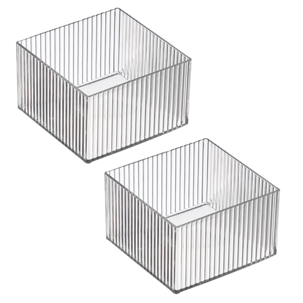 Kuber Industries Sqaure Cutlery/Cosmatic/Desk Organizer|Basket For Storage, Books, Toys-Pack of 2 (Transparent)