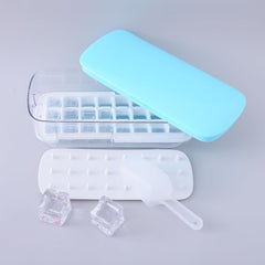 Kuber Industries Pack of 4 Ice Cube Tray with Lid | Ice Cube Storage Box with Ice Scoop | 24 Ice Cube Molds for Freezing | One-Press Demolding | BPA Free | Blue