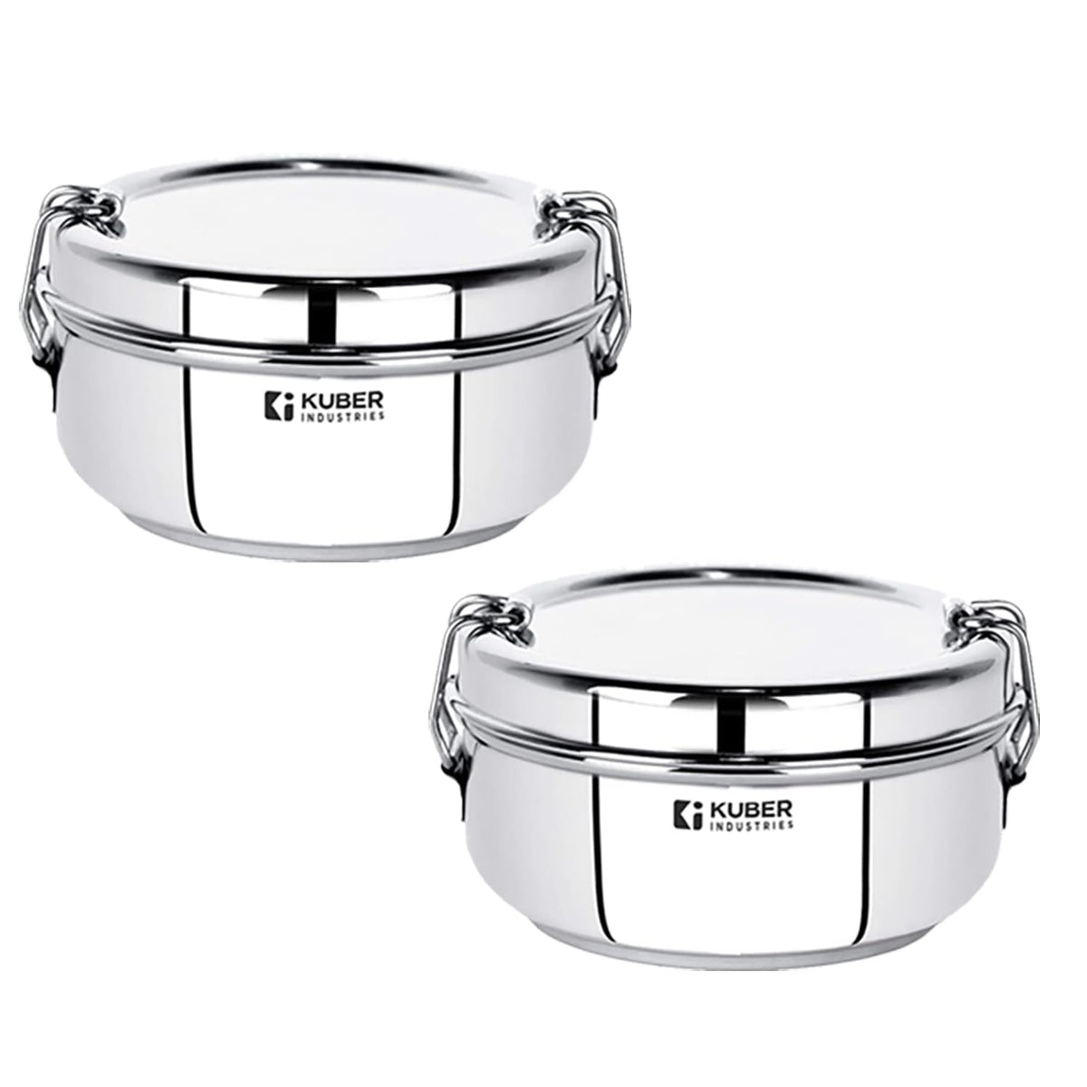 Kuber Industries Pack of 2 Stainless Steel Food Pack Lunch Box with Steel Separator Plate and Locking Clip, 1 Pc-250 ml Capacity