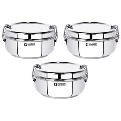 Kuber Industries Stainless Steel Food Pack Lunch Box with Steel Separator Plate and Locking Clip, 1 Pc-400 ml Capacity (Pack of 3)