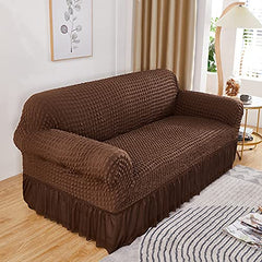 Kuber Industries Pack of 3 Sofa Cover | 3-Seater Sofa Cover | Sofa Chair Cover | Couch Cover for Hall | Universal Sofa Slipcover | Elastic Spandex Sofa Cover for Living Room | 3SSC003 | Brown