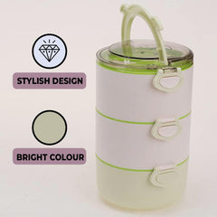 Kuber Industries Insulated Lunch Box with 3 Compartments|100% BPA Free, Food Grade ABS Plastic|Leakproof & Spill Proof|Dishwasher & Microwave Safe Lunch Box|3000 ML|HX0032531|Green (Pack of 5)