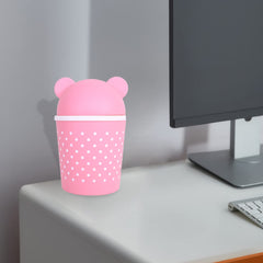 Kuber Industries Teddy Table Dustbin|Plastic Swinging Lid Waste Storage Garbage Bin|Desktop Trash Can For Study Table, Office|Pack of 3 (Pink)
