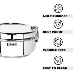 Kuber Industries Stainless Steel Food Pack Lunch Box with Steel Separator Plate and Locking Clip, 1 Pc-250 ml Capacity (Pack of 4)