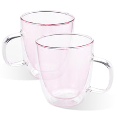 Kuber Industries 8 Pcs Glass Coffee Mugs | Borosilicate Double Walled Glass Mug | High Heat Resistant | Microwave and Dishwasher Safe | 400 ML | Pack of 4 | Pink