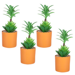 Kuber Industries Artificial Plants for Home Décor|Natural Looking Indoor Fake Plants with Pot|Artificial Flowers for Decoration-Pack of 4 (Green)
