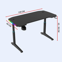 Heart Home Manual Height Adjustable Table for Work & Study with Earphone Hook & Cup Holder | Portable Standing Gaming Desk & Laptop Tables for Work from Home & Office | YY1400RGBBLKSH-Black